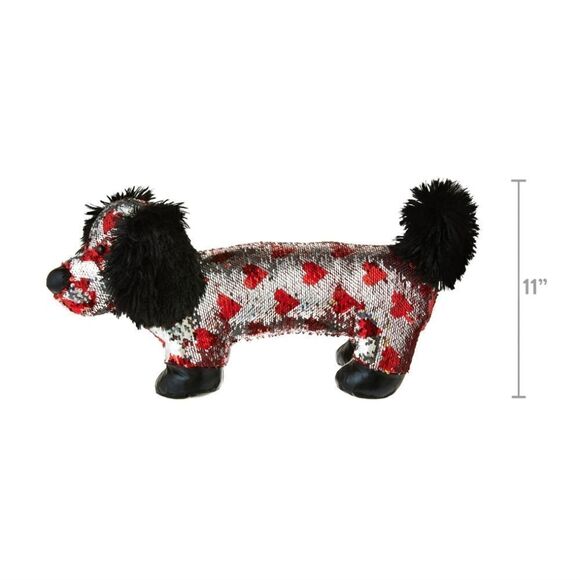 New Valentine's Day Red and Black Sequined Dachshund Plush Toy, 21" x 11" - Picture 6 of 8